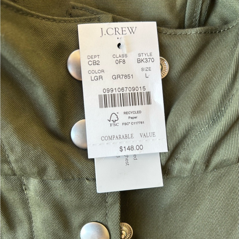 J. Crew Resin Coated Cotton Twill Hooded Women’s Jacket Loden Green Large NWT - Picture 7 of 16